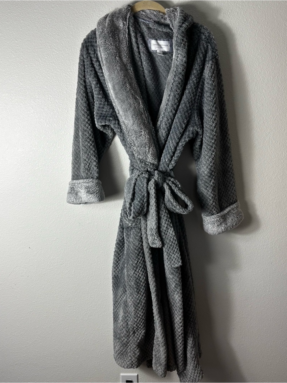 Midnight by Carole Hochman Plush Grey Hooded Bath Robe size Large